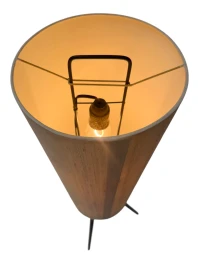 Mid-Century Modern Teak Tripod Floor Lamp with Reupholstered Shade